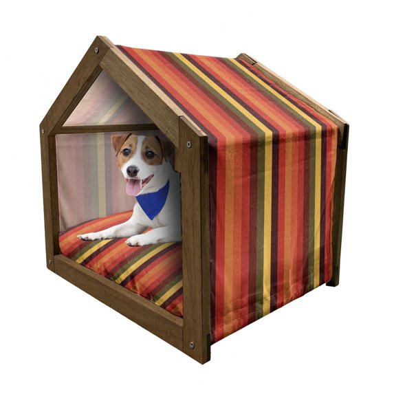 Abstract Pet House, Vertical Striped Color Bands Vibrant Tones Geometric Straight Lines Design, Outdoor & Indoor Portable Dog Kennel with Pillow and Cover, 5 Sizes, Multicolor, by Ambesonne