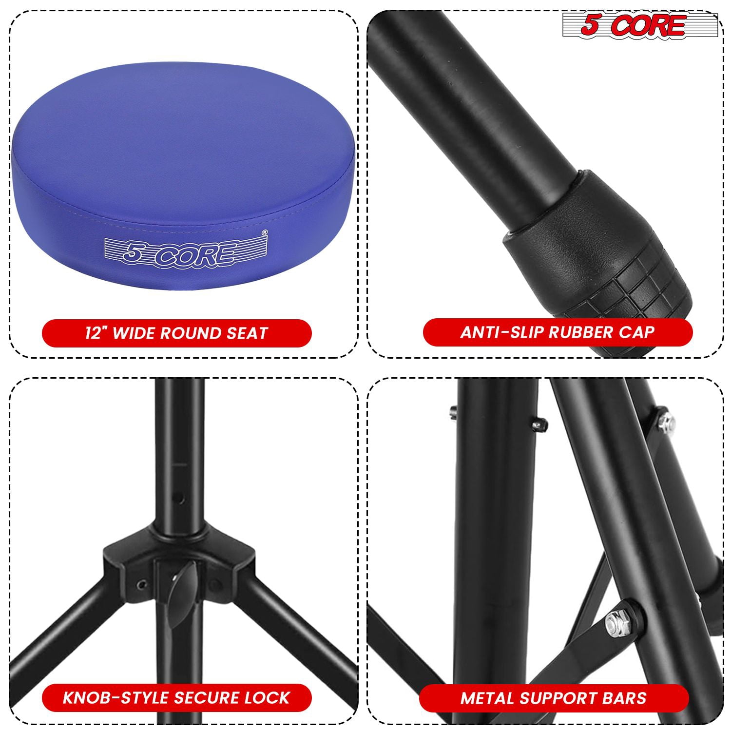 Adjustable Drum Throne Stool with 3" Thick Seat - 17" to 24" Height, 330 lbs Capacity, PU Leather & Iron Frame, Non-Slip Base for Drums/Guitar