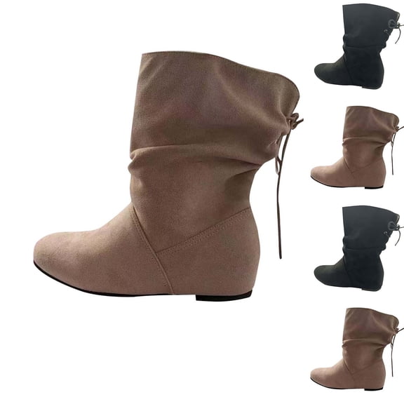 prrcolt Women's Wide Width Ankle Boots Round Toe Low Heel with Accent Strap Mid Calf Boots Short Booties
