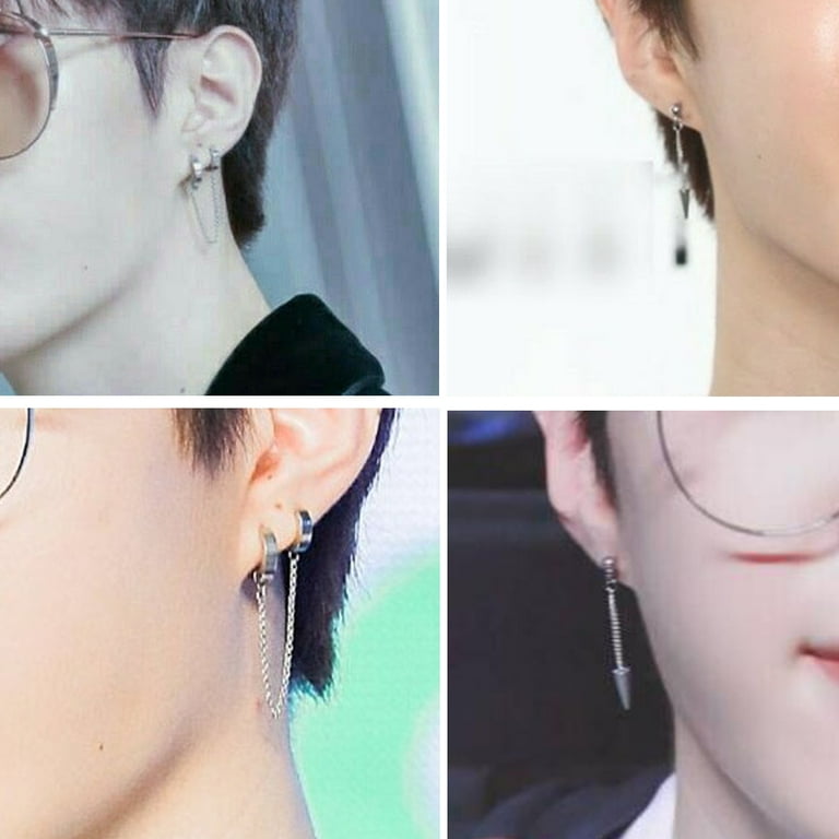 Qisuw Stainless Steel Earrings KPOP Korean Idol Male Long Tassel Asymmetric Earrings