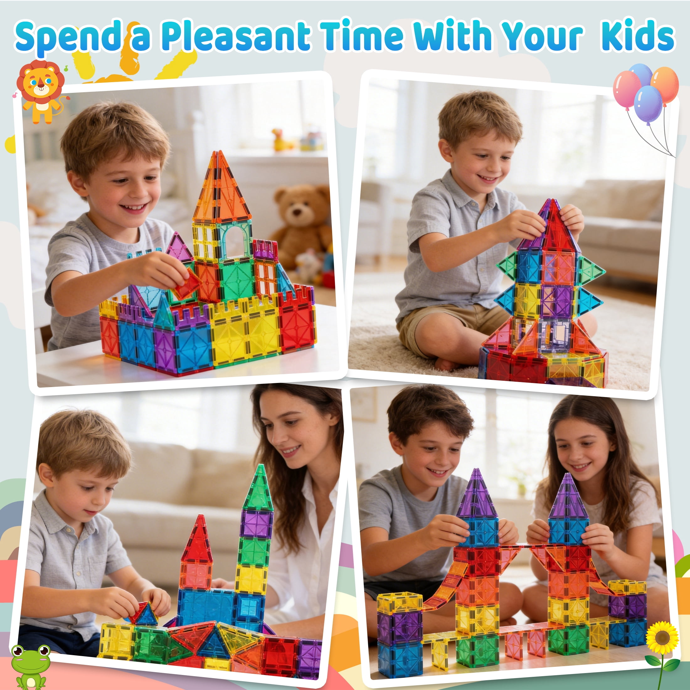 60PCS Magnetic Tiles Building Set, Magnetic Blocks for Kids, Educational Construction Toys, Sensory Magnet Toys Magnetic Tiles Set for Kids Boys Girls
