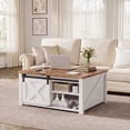 thumbnail image 4 of 31.5" Square Lift Top Wood Coffee Table with Sliding Doors, Farmhouse Center Table with Large Hidden Storage Cabinet & Shelves, White Tea Table for Living Room, Home Office, 4 of 9