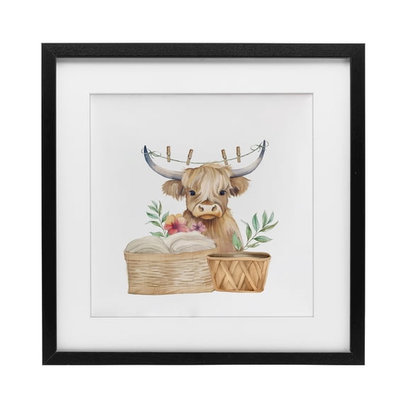 Laundry Day Baby Cattle Black Framed Print Under Glass, design by Kim Allen