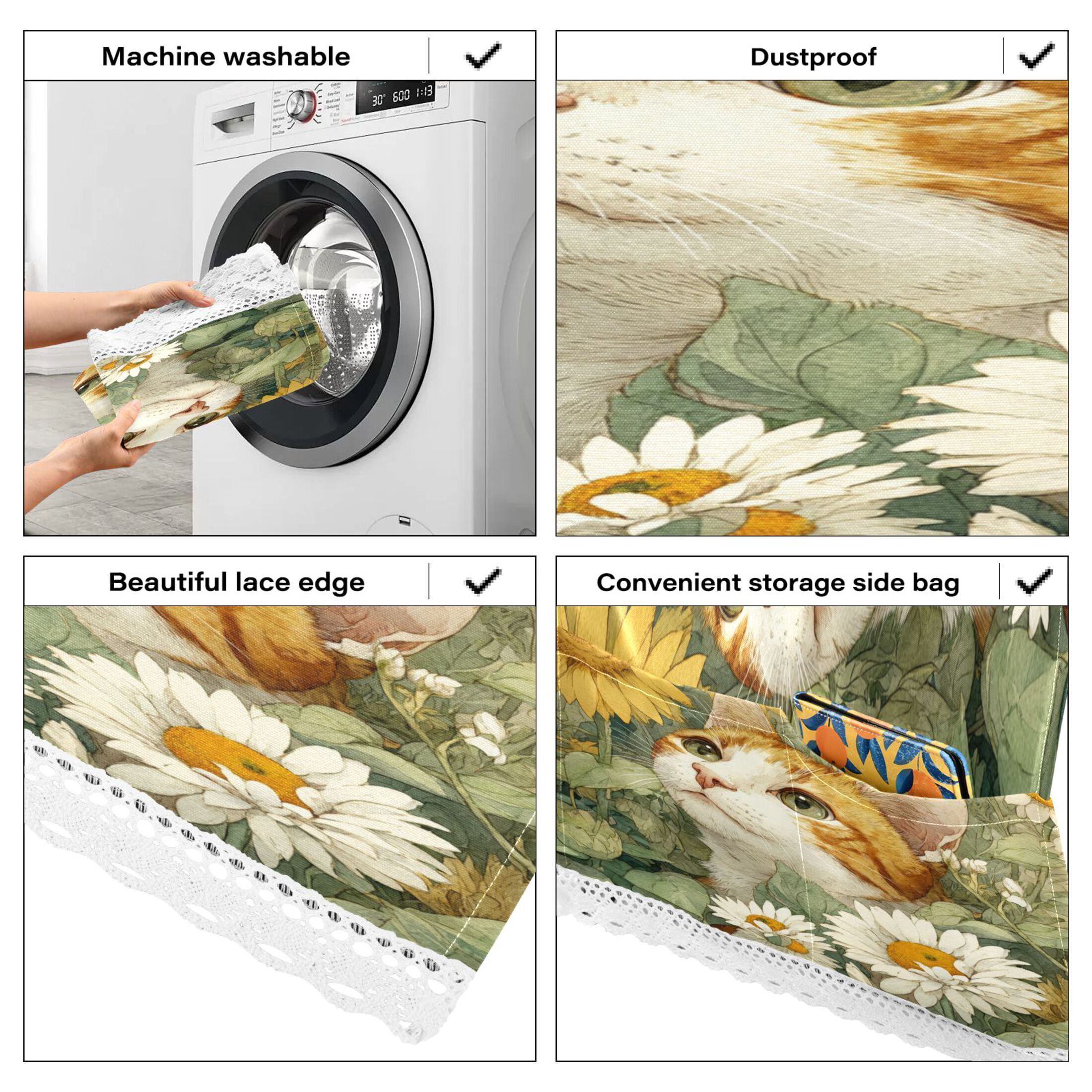 Wobogo Cute Orange Cat Washing Machine Cover Dustproof Washer Dryer Cover Waterproof Laundry Room Decorative Protector