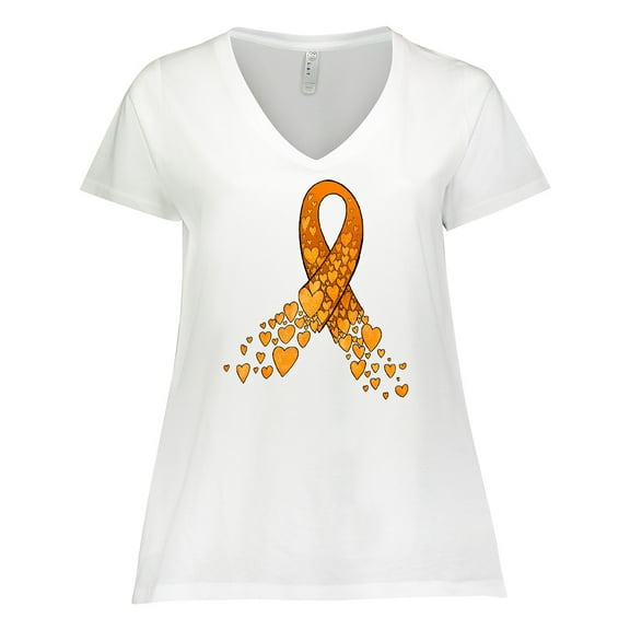 Inktastic Leukemia Awareness with Orange Ribbon Made of Hearts Women's Plus Size V-Neck T-Shirt