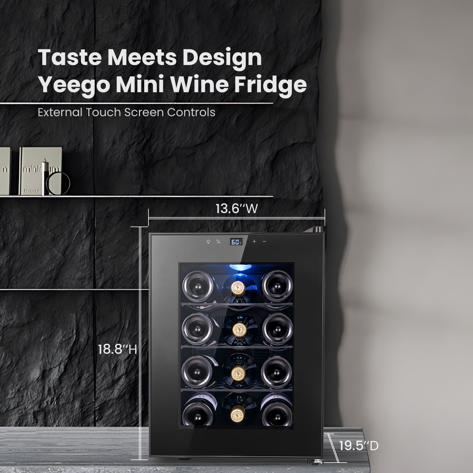 Yeego 12 Bottle Wine Refrigerator Cooler, Freestanding Small Mini Wine Cellar with Digital Temperature Control Thermoelectric Wine Cooler, Countertop Wine Cooler for Wine Enthusiasts, Black