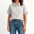 thumbnail image 7 of Qulqfy Lapel Women's Blouses Short Sleeve Solid Cotton Linen Casual Beige Spring Tops for Women Trendy Summer L, 7 of 7