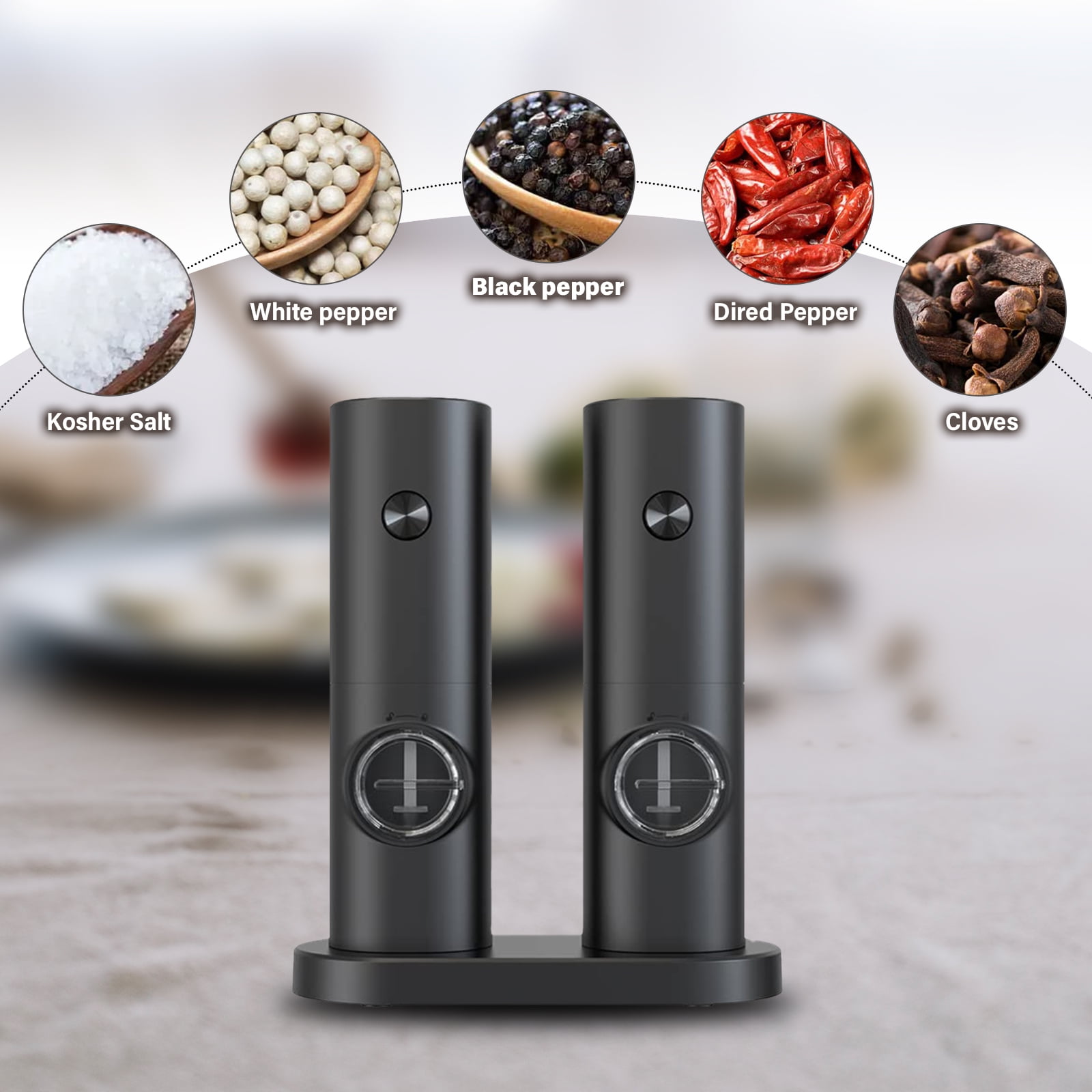 WIGACH Salt and Pepper Grinder, Electric Salt and Pepper Grinder Set, Battery Powered Automatic Pepper&Salt Mill Grinder, LED Light, Adjustable Coarseness (2 Pack)