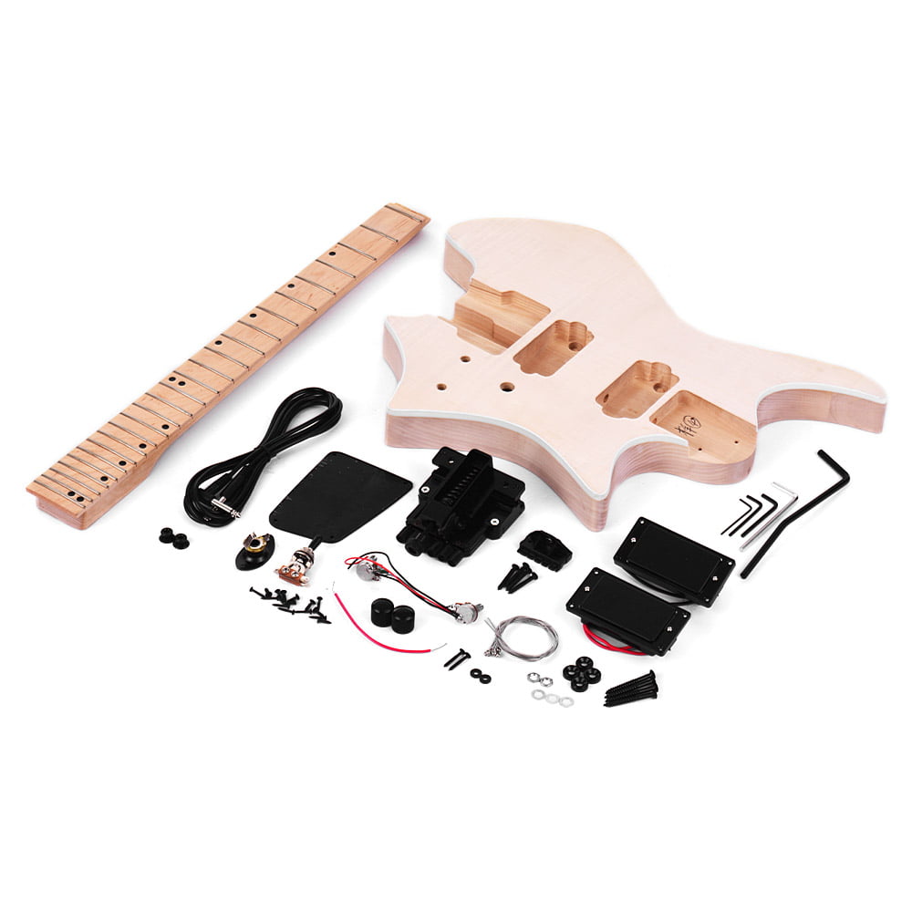 Muslady DIY Electric Guitar Kit Unfinished Basswood Body Maple Wood Fingerboard Guitar Neck Without Headstock