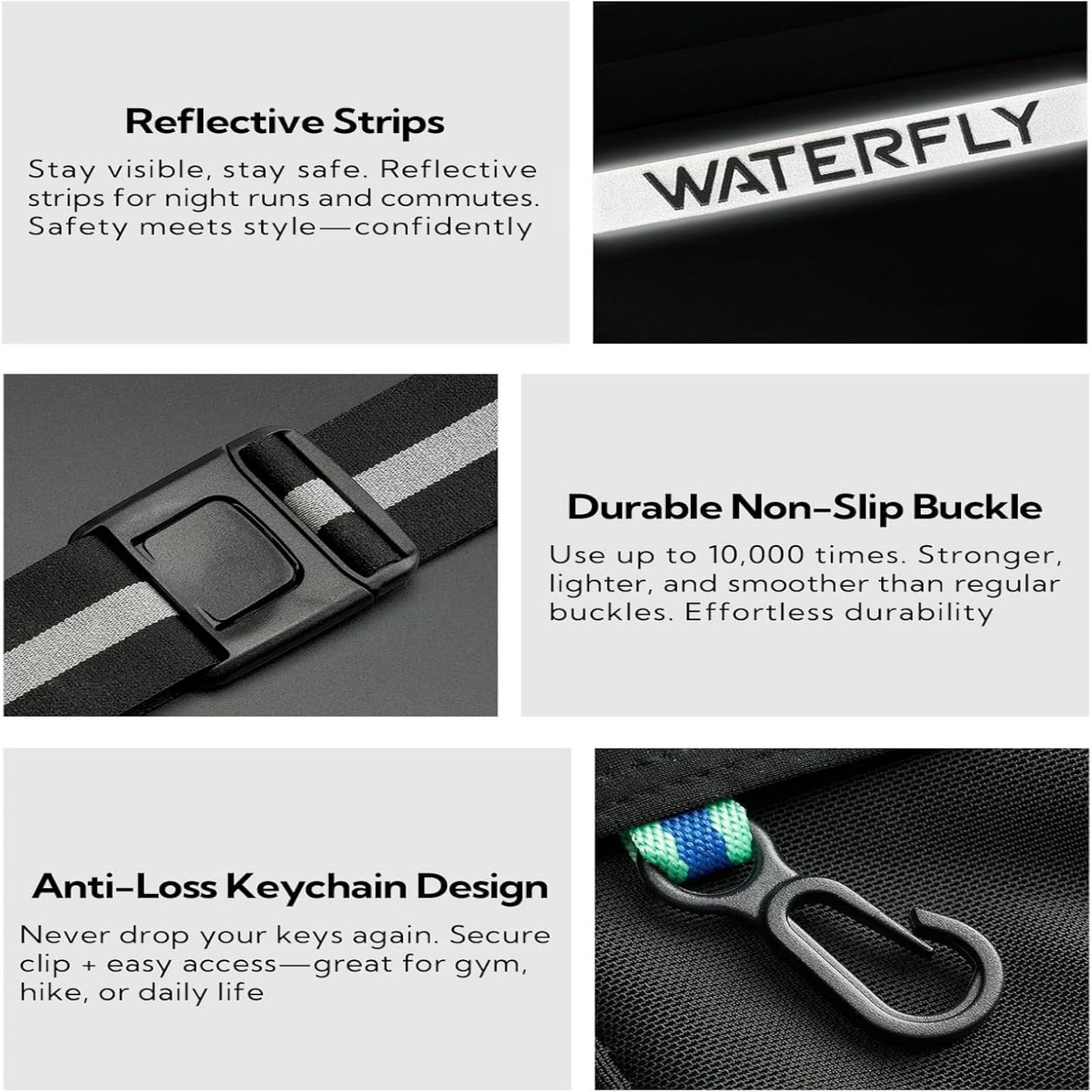 WATERFLY Unisex Adjustable Marathon Jogging Fitness Nylon Running Waist Belt,Black