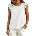 thumbnail image 6 of Turilly Womens Solid Color Round Neck Sleeveless Blouses with Ruffle Cap Sleeves Loose Fit Tank Top for Summer, 6 of 6