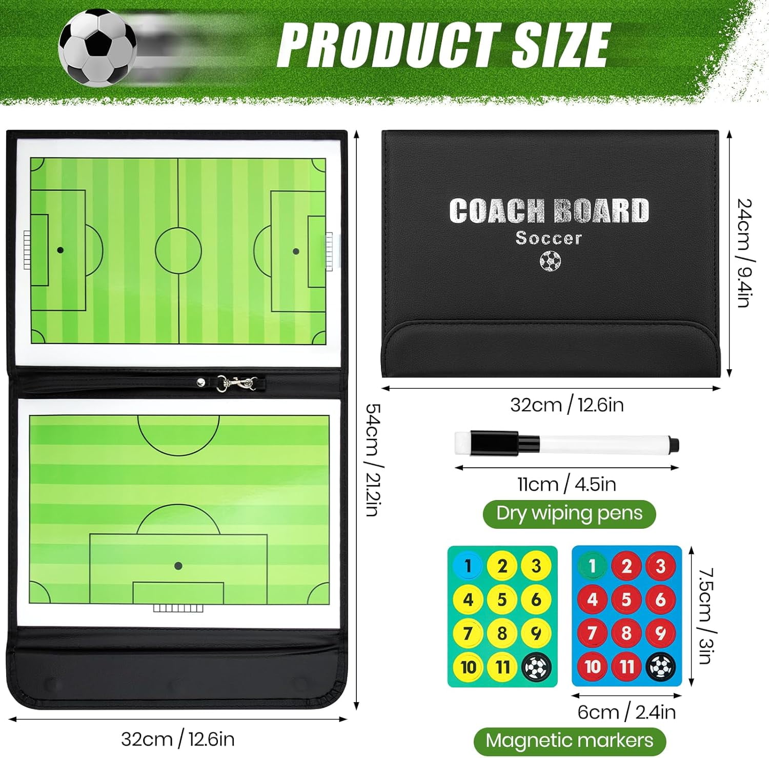 Soccer Coaching Board Soccer Coaches Clipboard Tactical Magnetic Board Kit with Dry Erase, Marker Pen and Zipper Bag (Football Board) (Soccer Coaching Board)