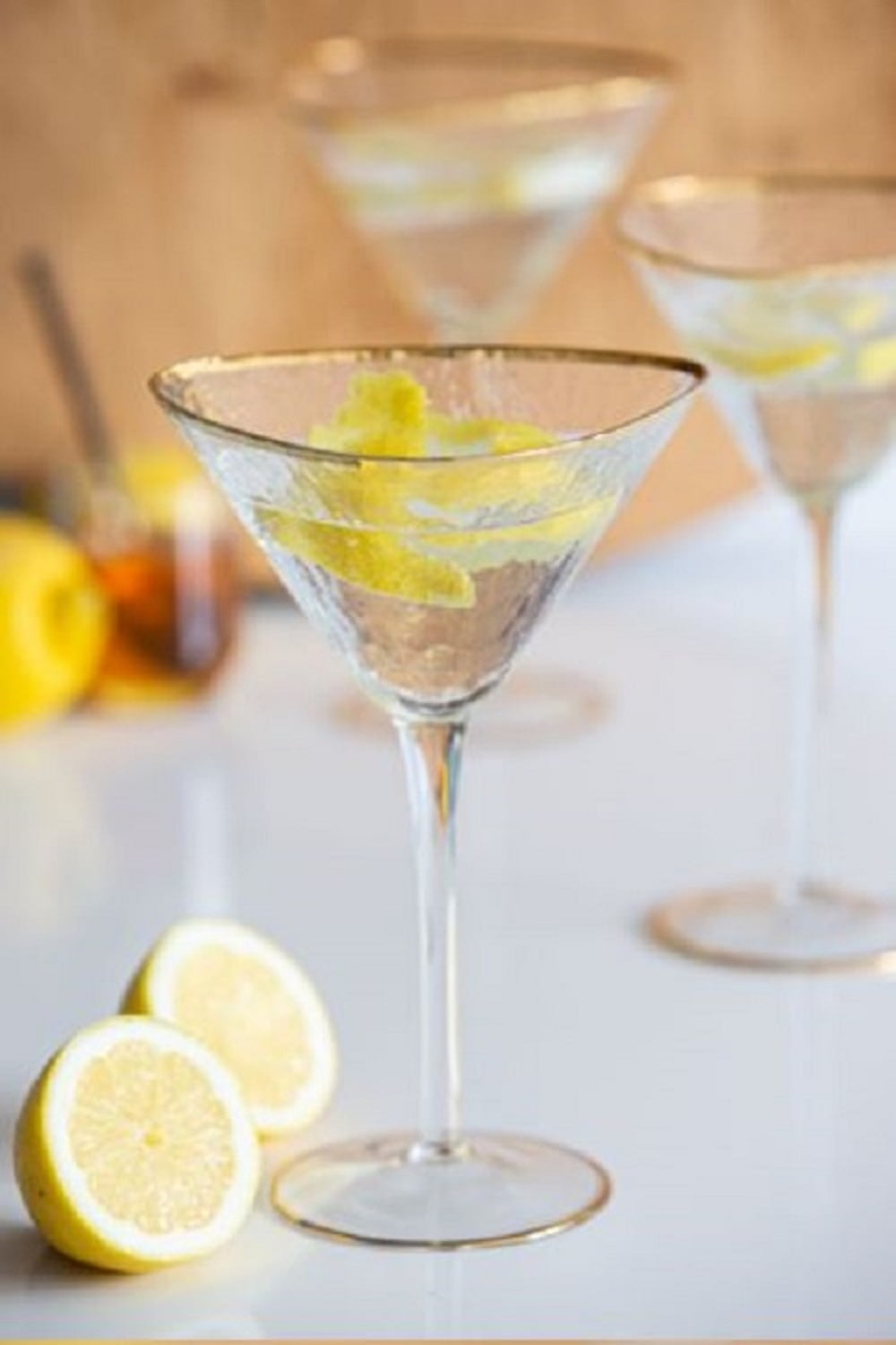 Sister.ly Drinkware Handmade Hammered Martini Glasses with Gold Rim
