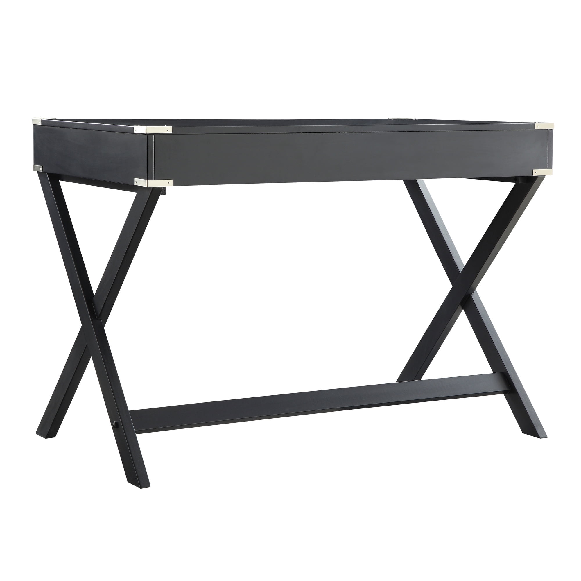 Weston Home Wood X-Base Campaign Writing Desk with Drawers, Vulcan Black