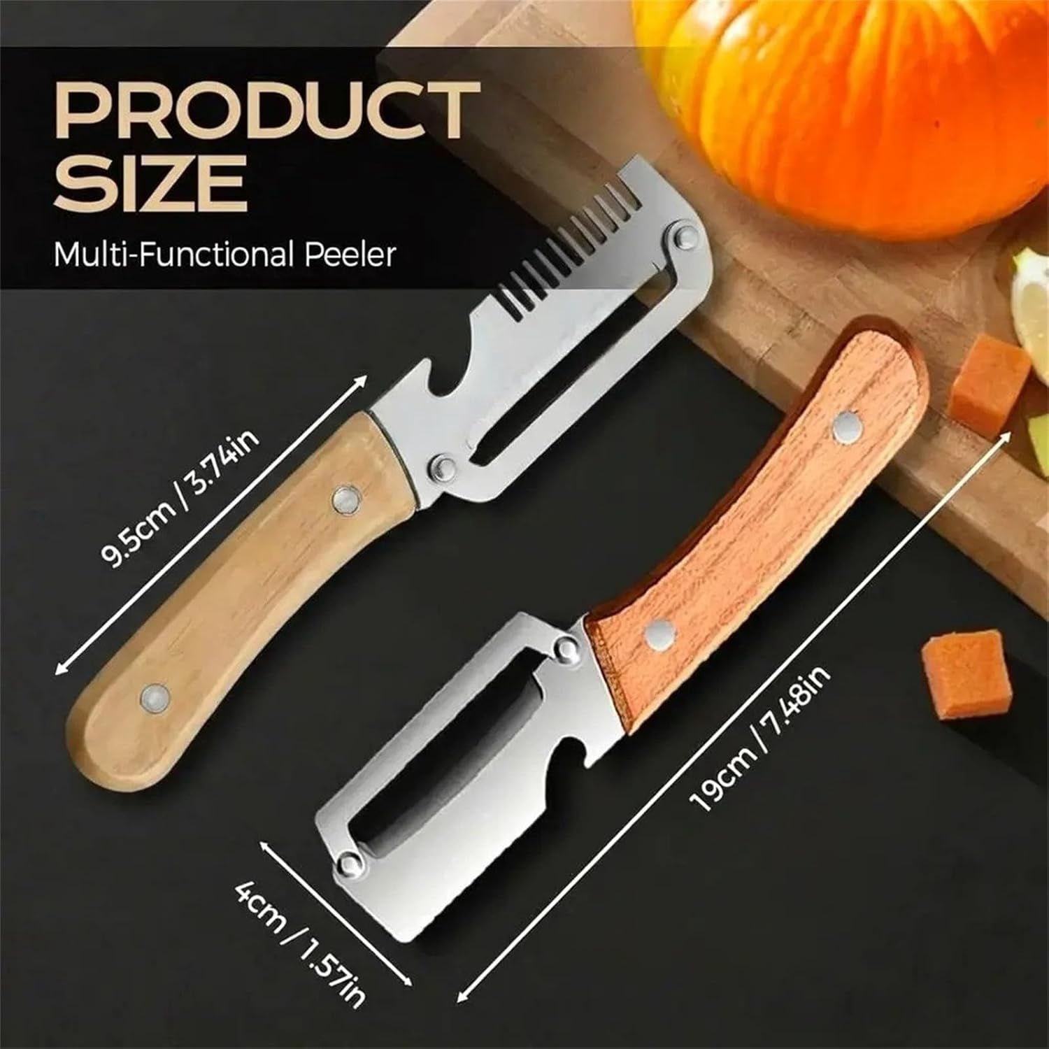Elite Gourmet Knives and Cutlery Set, 2-Pack Multi-functional Vegetable Peeler for Kitchen, 2.5 Mm Stainless Steel Peeler, 3-in-1 Scallion Shredder & Peeler-Stainless Steel, Multi-tool