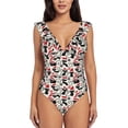 thumbnail image 2 of Yiaed Christmas Cat Print Women's Ruffled One Piece Swimsuit V Neck Swimwear Slimming Monokini for Woman-Small, 2 of 8