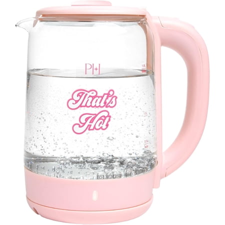 Electric Kettle, Fast Boil with Auto Shut-Off, LED Indicator, 360° Base, Cord Storage, 1.8-Liter, Glass, Pink