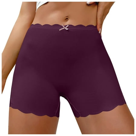 BYHONG Sexy Lace Edge Women s Ice Silk Seamless Boyshorts Smooth and Solid Color Panties Women Panties Purple L