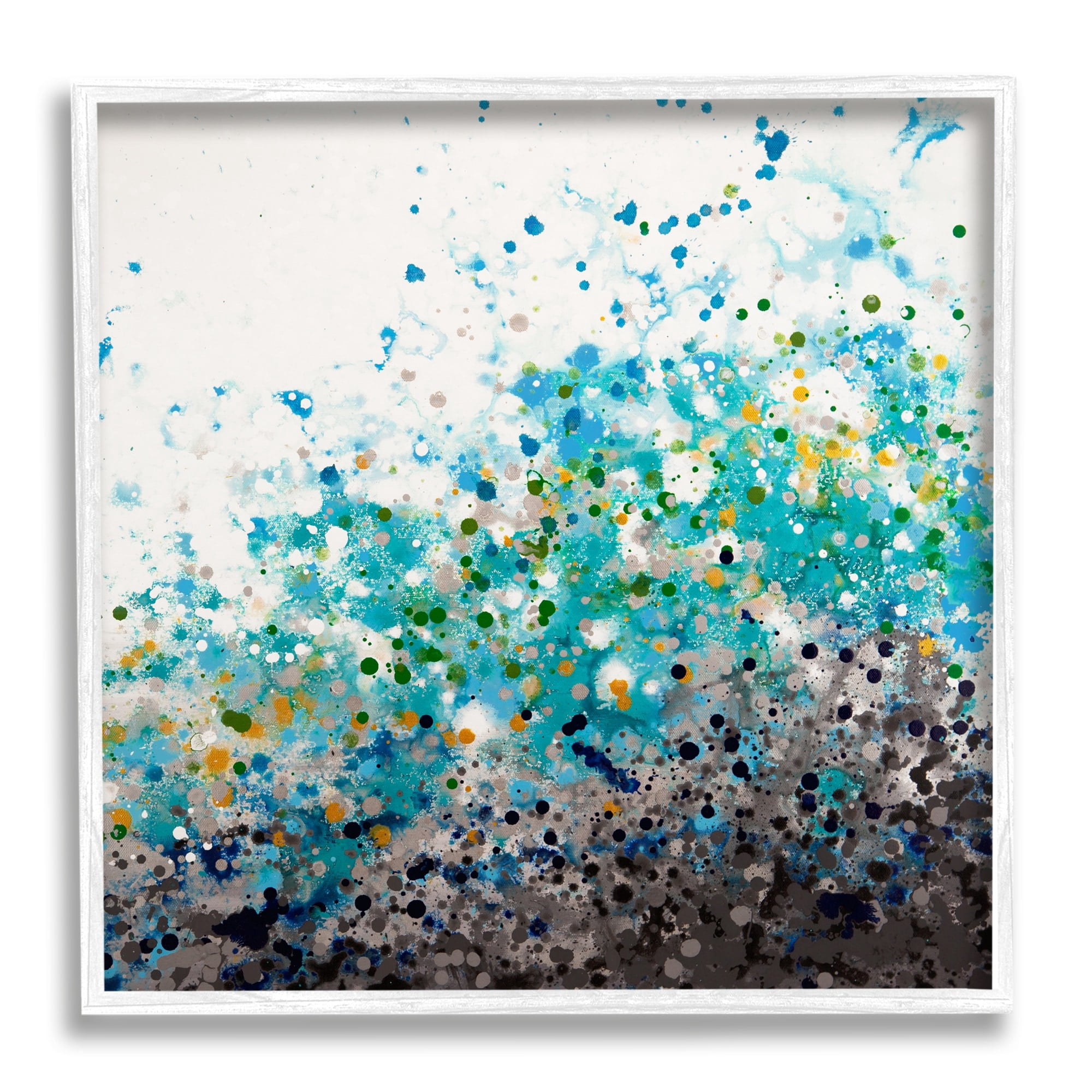 Stupell Industries Abstract Paint Speckles Dots Bold Blues Yellows Painting White Framed Art Print Wall Art, Design by Hilary Winfield