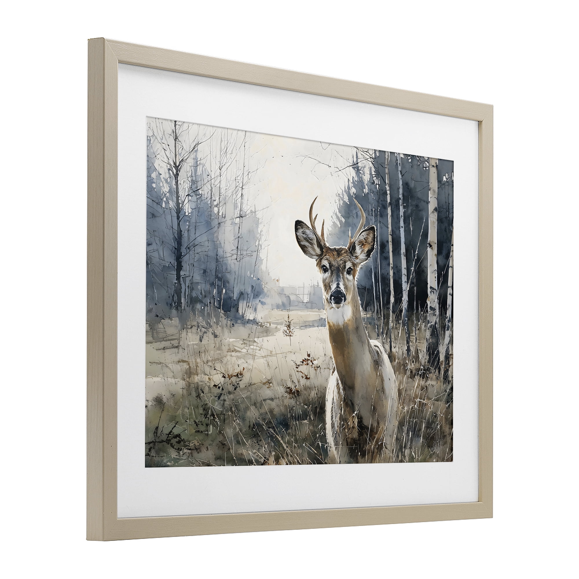 Stupell Industries Deer in Winter Wilderness Birch Framed Print Under Glass, design by Franklyn Gregory