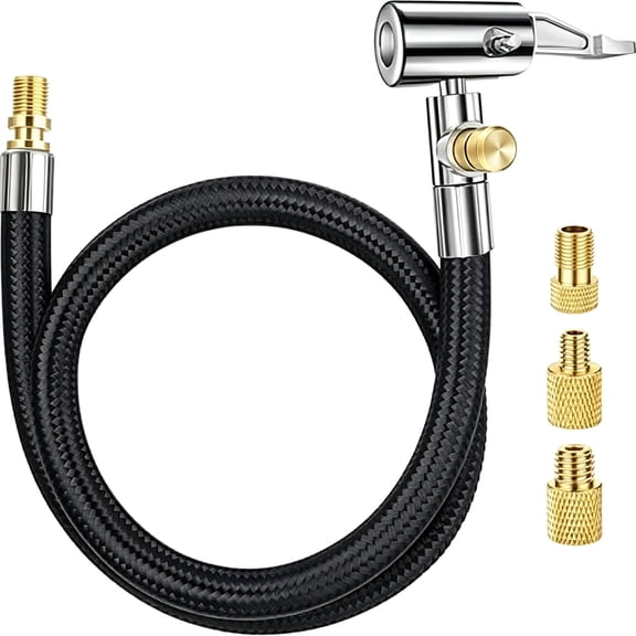 XUBIYM 20 Inch Air Compressor Tire Inflator Attachment, Self-Locking Air Chuck with Tire Schrader Valve Fine Thread & Presta Valve Adapter, Quick Connect & Release for Pump Air Compressor