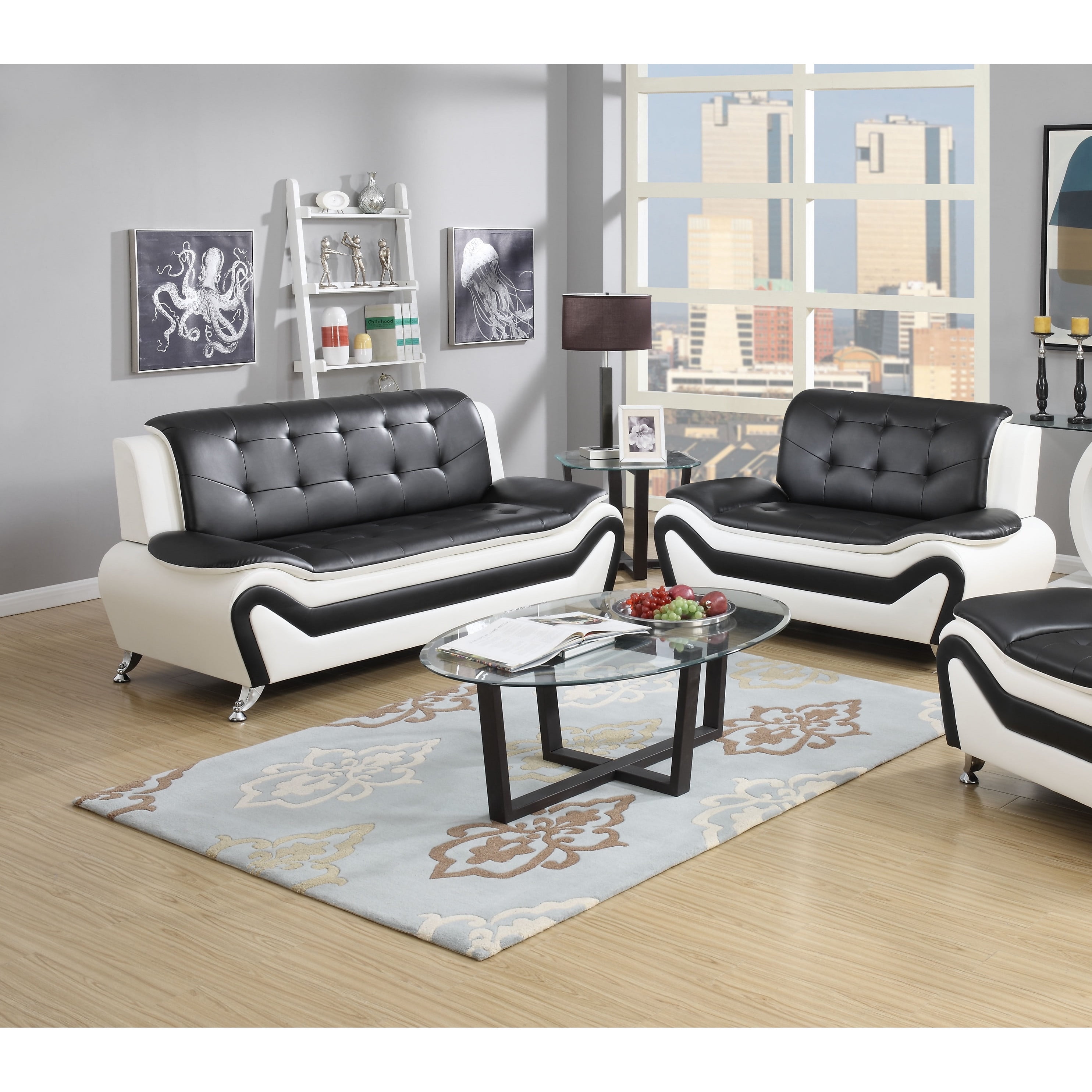 Black & White US Pride Furniture Wanda Modern Bonded Leather Sofa Set 