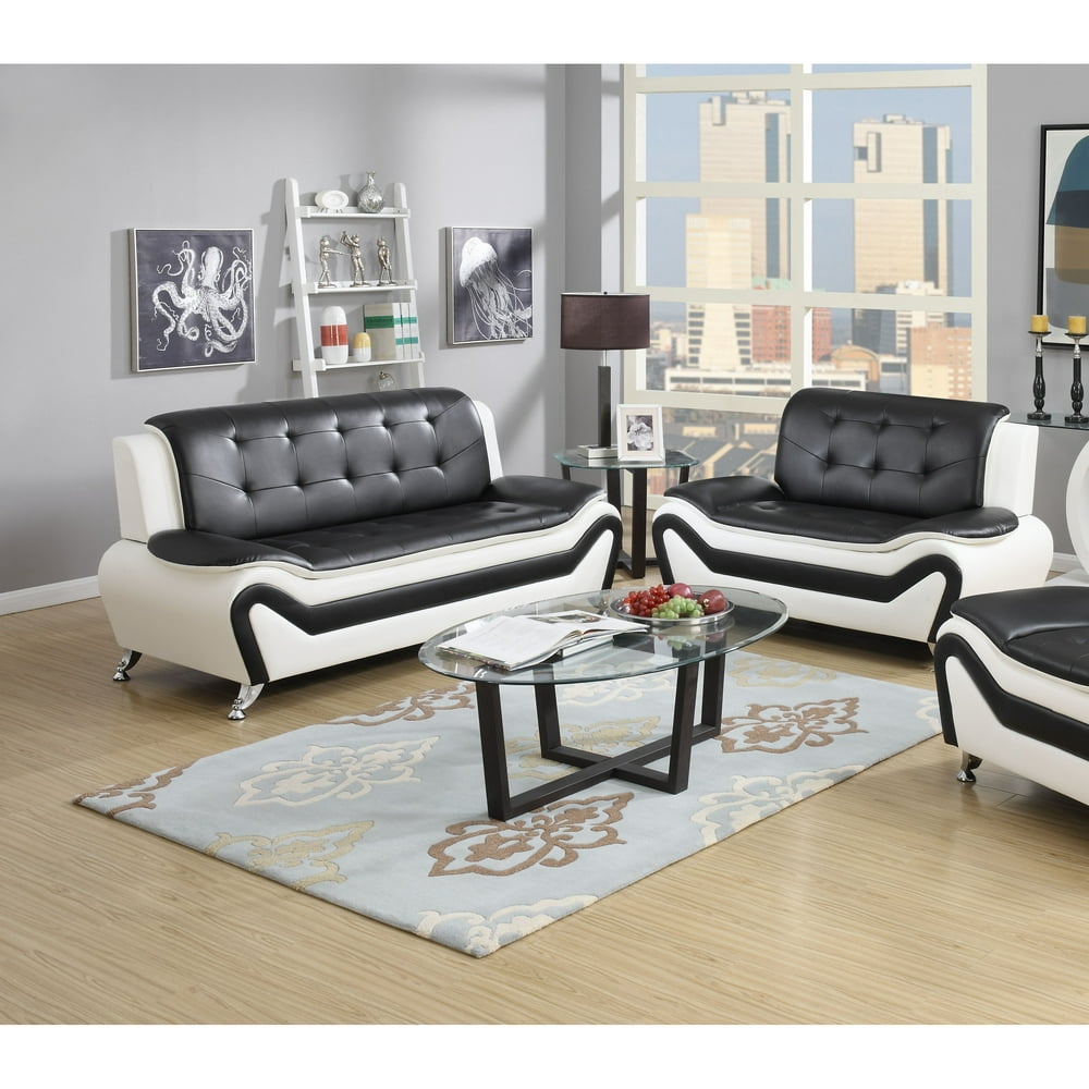 US Pride Furniture Wanda Modern Contemporary Bonded Leather 2Pc Two Tone Sofa and Love Seat Set