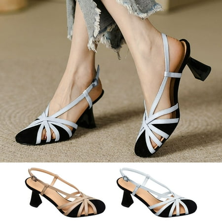 

Cethrio Women s City Heel Sandals- on Clearance Wide Width Heel Hollow Heel Buckle Round Toe Front Close Khaki Dressy Sandals/ Slides Size 7