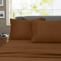 600 Thread Count 100% Cotton Wrinkle Free Striped Sheet Set (Full, Brown)