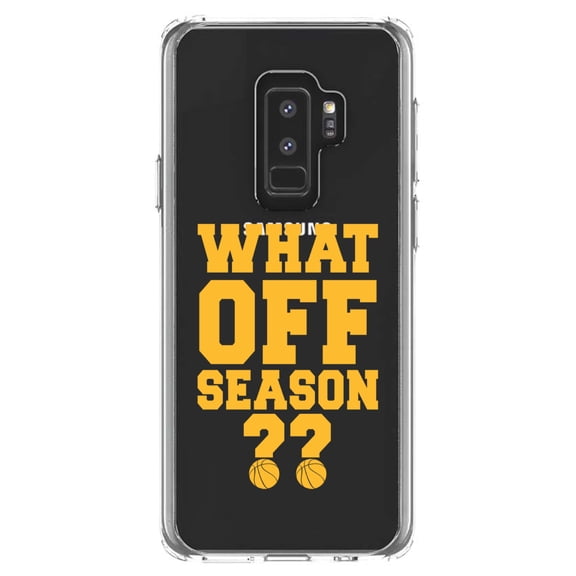DistinctInk Clear Shockproof Hybrid Case for Samsung Galaxy S9  PLUS (6.2" Screen) - TPU Bumper Acrylic Back Tempered Glass Screen Protector - What Off Season? Basketball