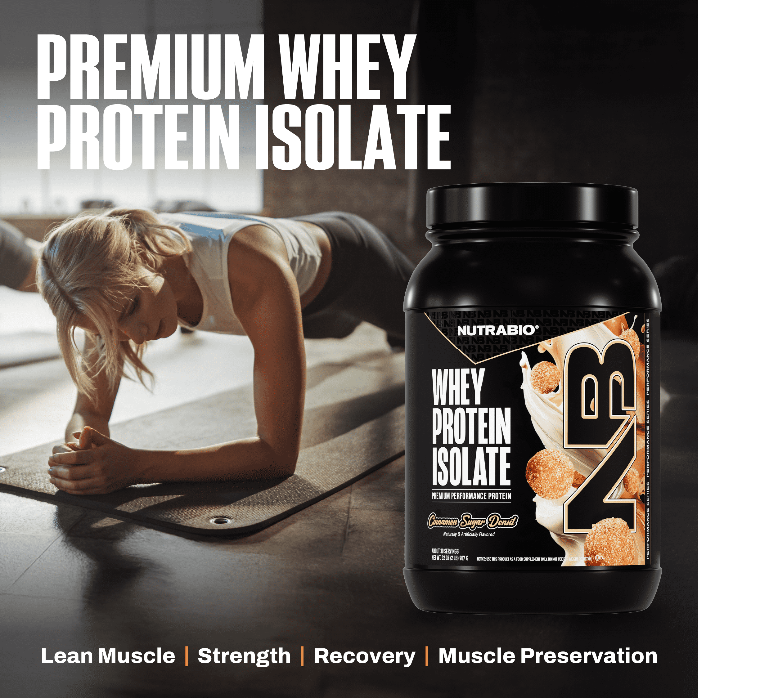 NutraBio Whey Protein Powder Isolate Supplement – 25g of Protein Per Scoop with Complete Amino Acid Profile - Soy and Gluten Free - Zero Fillers and Non-GMO - Cinnamon Sugar Donut - 2 Lbs.