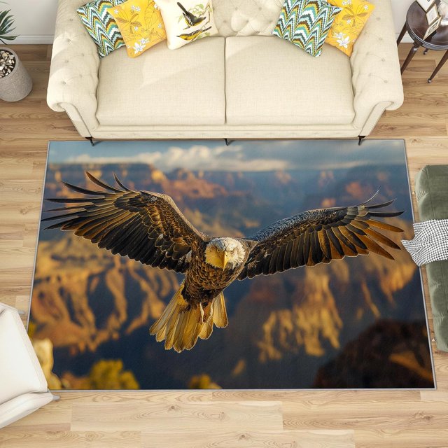 3x5 Rug, Bald Eagle Door Mat Washable Non Slip Soft for Entryway, Mountain Landscape Rug, Flying Bird Carpet, Bald Eagle Home Decor & Gifts