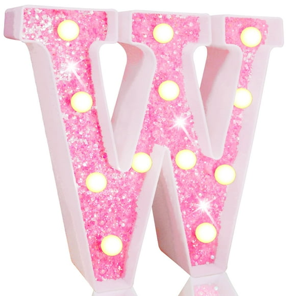 Lámpara LED Pooqla con forma de marquesina con letra W, purpurina rosa, batería