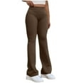 thumbnail image 3 of QATAINLAV Womens Solid Color Elastic Waisted Trousers Fall Casual Stretchy Long Pants Sports Workout Flare Leggings, Brown, L, 3 of 9