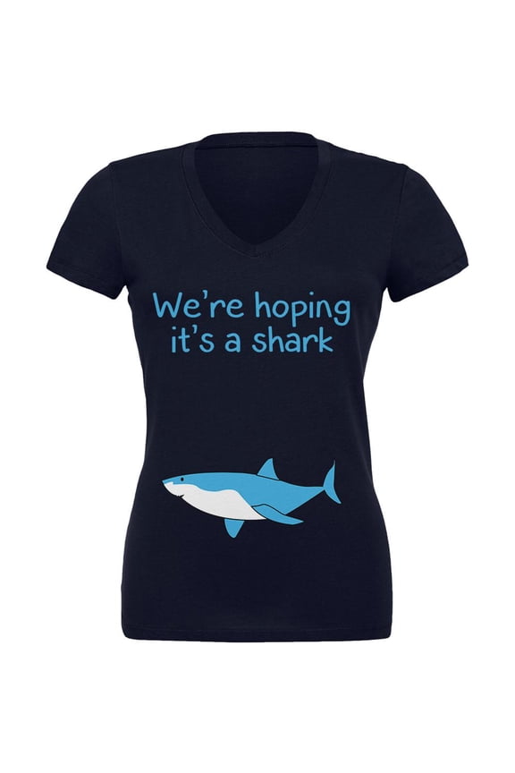 We're Hoping It's A Shark Juniors V-Neck T Shirt Navy SM