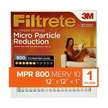 Filtrete by 3M, 12x12x1, MERV 10, Micro Particle Reduction HVAC Furnace Air Filter, Captures Pet Dander and , 800 MPR, 1 Filter