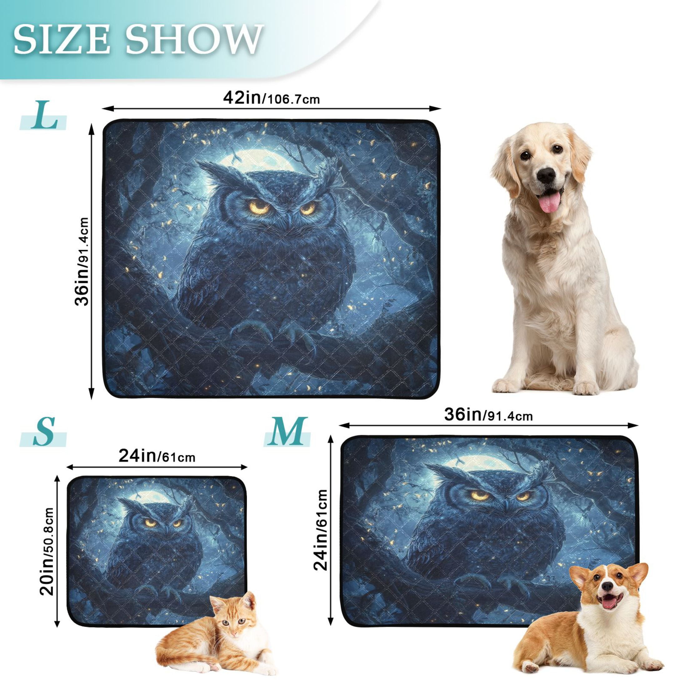 Qxltty Owl in The Moonlight Pattern Cat litter Pads Pet Set of 3 Diaper Mats Center Anti-leakage Layer Absorbent Soft and Comfortable