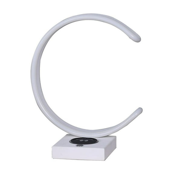 Benjara Metal C Shaped Table Lamp with USB Plugin, White