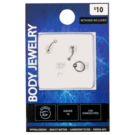 Body Jewelry Women's Assorted 16 Gauge Stainless Steel Eyebrow 4 pack