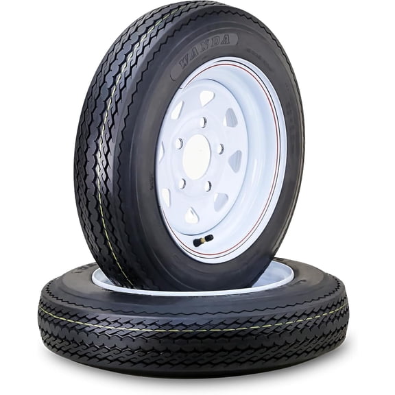 WANDA Trailer Tire Wheel Assembly 4.80-12 6-Ply C 79M 5 Lug on 4.5" PCD White Spoke Rim ,SET 2