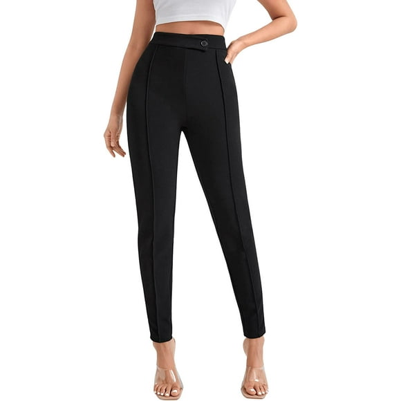 SweatyRocks Women's Pants Casual High Waist Skinny Leggings Stretchy Work Pants, Pure Black, X-Large