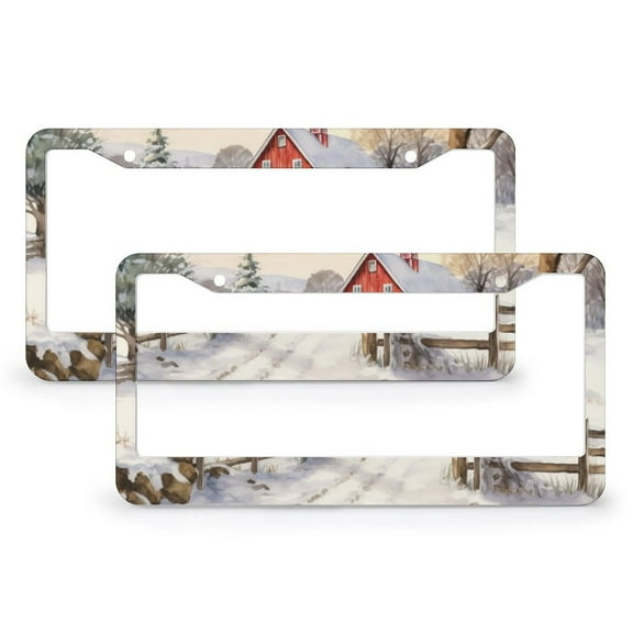 Farm Red American Farmhouse License Plate Frame 2 Pieces Christmas Holiday License Plate Cover License Plate Novelty License Plate Frame for Girl Women Men Vehicles Metal License Plate Frames