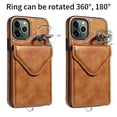 thumbnail image 3 of Allytech iPhone 11 Pro Max Case with Ring Holder & Shoulder Strap, Retro PU Leather Cards Slots Kickstand Detachable Lanyard Shockproof Wallet Case Cover for Apple iPhone 11 Pro Max - Brown, 3 of 14