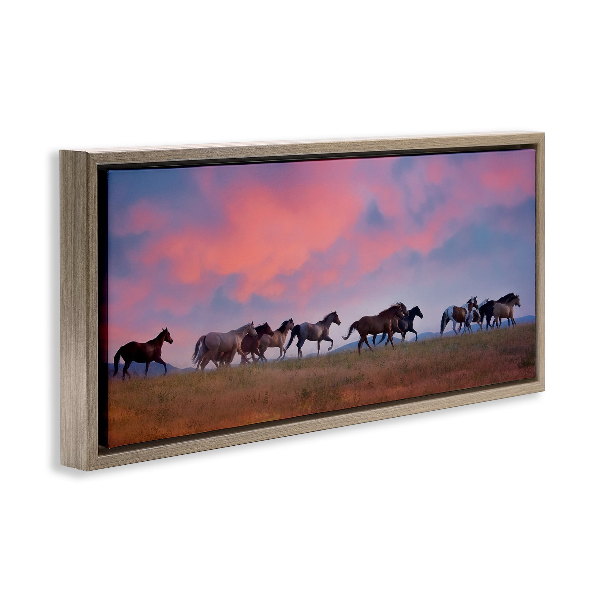 Stupell Industries Wild Horses at Sunset Animals & Insects Photography Brown Floater Framed Canvas Art Print Wall Art, 25 x 11