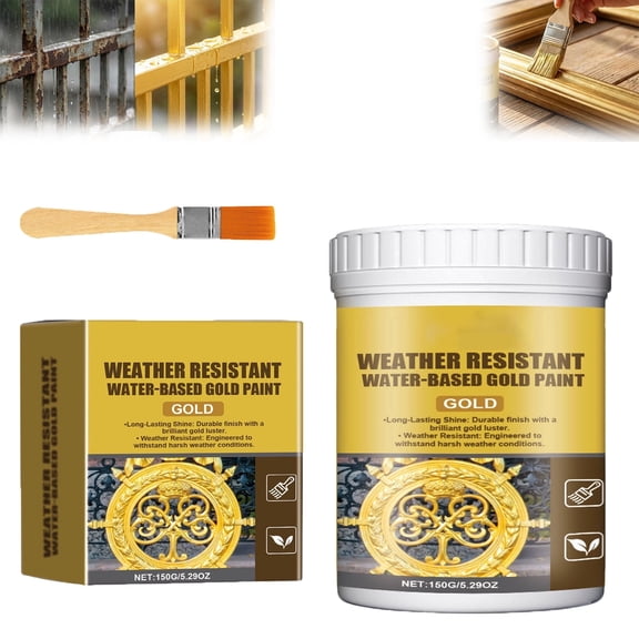 Weather Resistant Gold Paint, Water-Based Outdoor Paint 5.29oz, for Metal, for Wood, for Stone, Gold Leaf Effect, Brilliant Shine