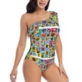 thumbnail image 3 of Haiem Cute Dogs Collage Women's One Piece Swimsuits Tummy Control One Shoulder Bathing Suits Ruffle Swimwear-Small, 3 of 8