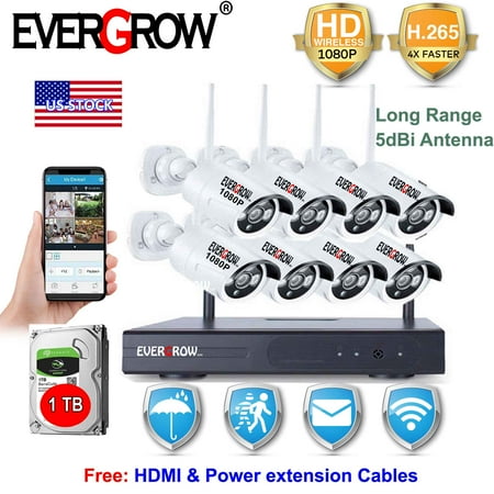 - Advanced H265+ Technology 8 Channel HD 1080P WiFi Wireless Waterproof CCTV Video NVR Camera Home Security System (CAM-WIFI-8CH-2MP-12)