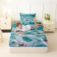 thumbnail image 4 of jejeloiu Underwater Shells Twin Sheets,Pebble Beach Bedding For Boys,Teal White,3pcs,1 Fitted Sheet and 1 Pillowcase, 4 of 6