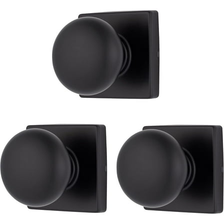 Brinks Contemporary Interior Passage Doorknob, Matte Black, 3 pack