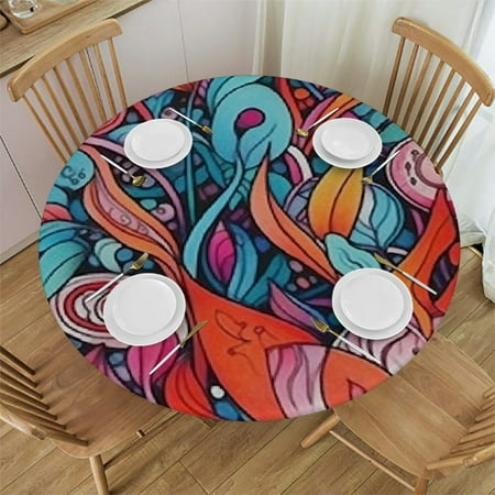 

HAOXIT Small Round Tablecloth Abstract Washable Polyester Table Cloth for Colorful Florals Sunflower Mosaic Curl Design Fit Round Tables For Dinner Kitchen Party Decoration Multicolor 46-50
